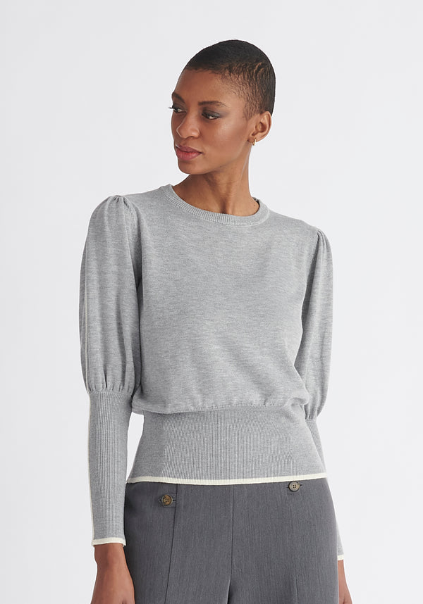 Paisie Contrast Colour Edge Knitted Top in Light Grey